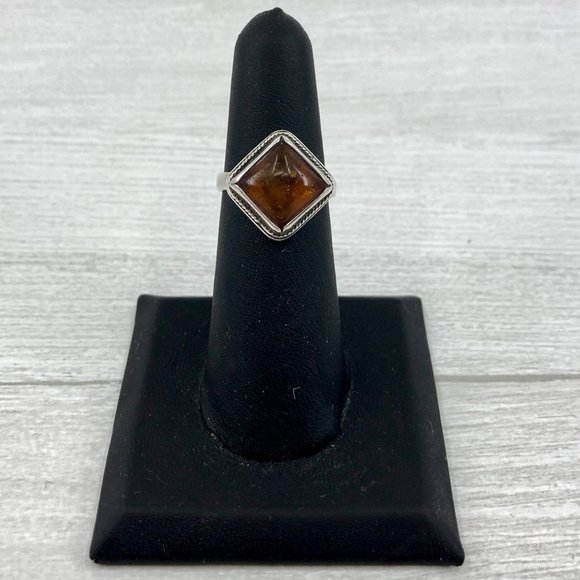 Sterling Silver Natural Amber Ring Size 6, Vintage - Picture 8 of 10